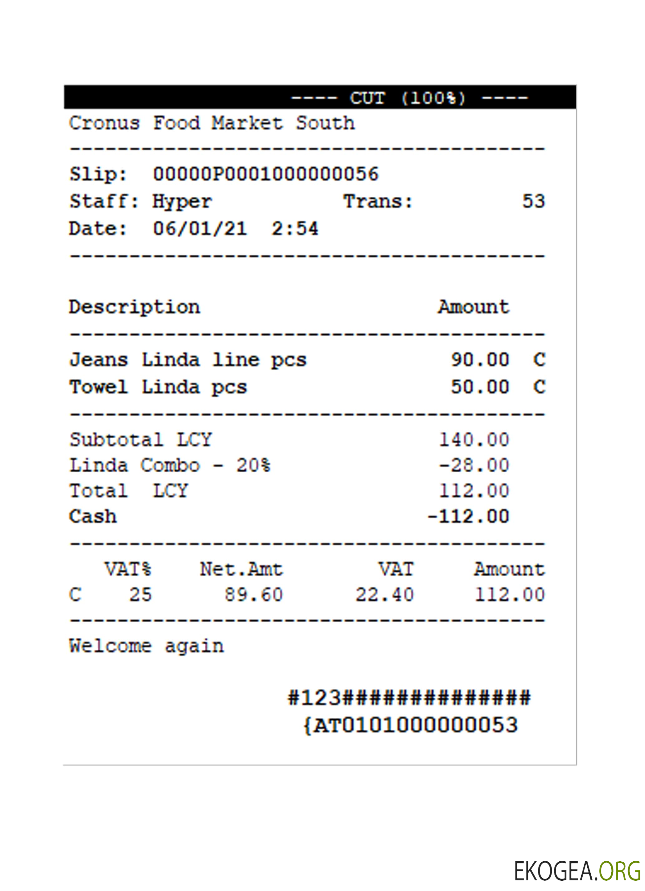 Modèle de reçu du MARCHÉ ALIMENTAIRE